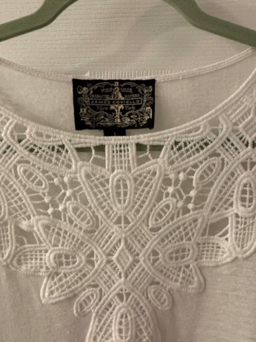 James Coviello White Crochet Lace Tee – Women’s Small
